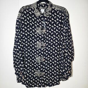 Marla Duran Blouse Women XL Black Moon Print Art to Wear Excellent Mixed Pattern